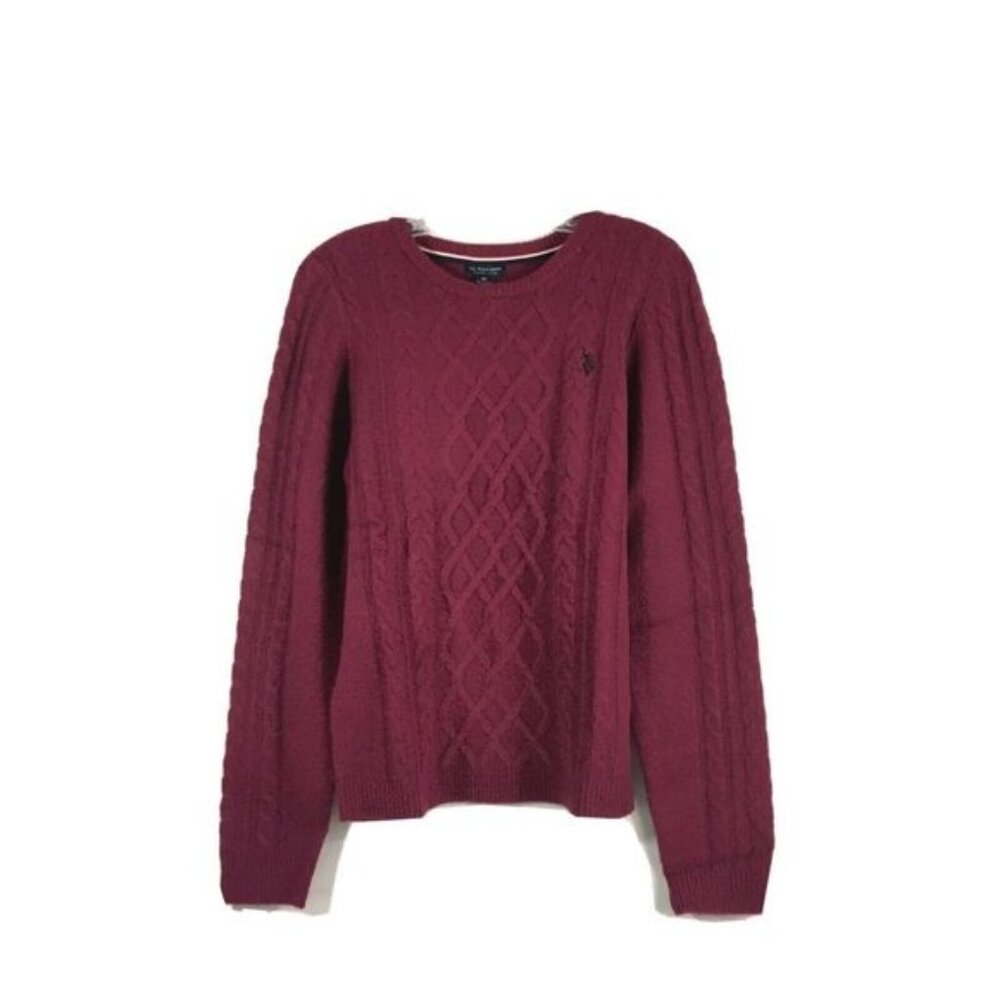 US Polo Assn. Womens Fisherman Crew Sweater Medium Red Plum
